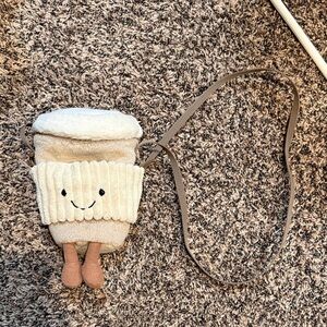 Jellycat Beige Cream Plush Coffee Cup Crossbody Bag